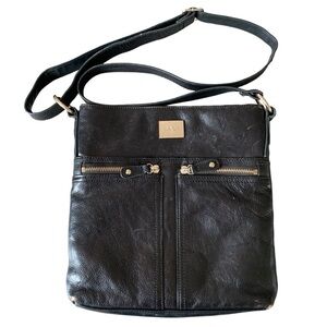 BACI Italy Black  Leather Crossbody Bag Purse Pink Heart Lining